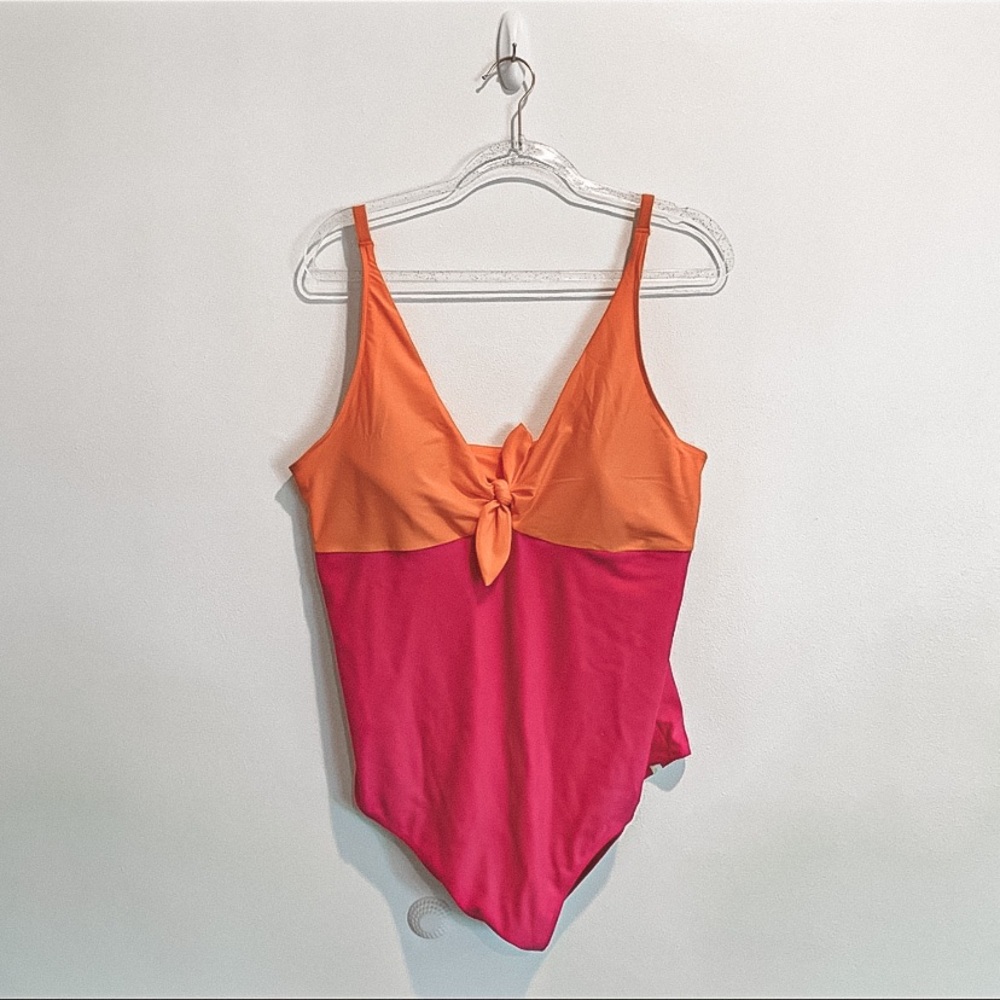 New Summersalt color block pink orange tie knot one piece swimsuit Size 20